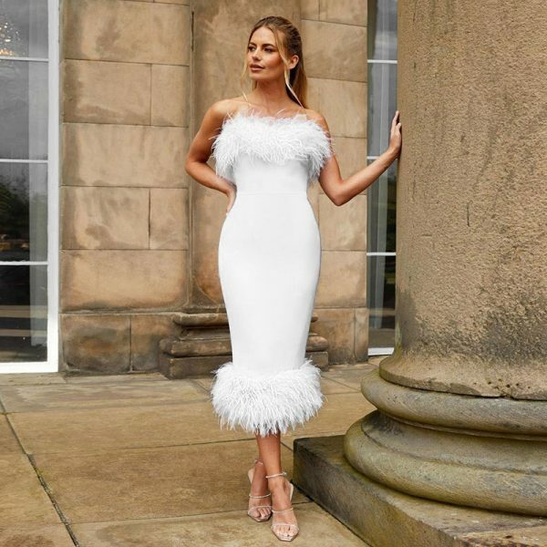 Y2K Strapless Feather Dress - Retro 90S Grunge, Summer Party, Club Outfit, Popstar Vibes