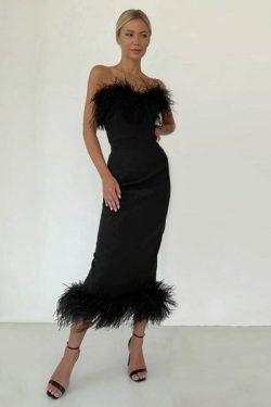 Y2K Strapless Feather Dress - Retro 90S Grunge, Summer Party, Club Outfit, Popstar Vibes