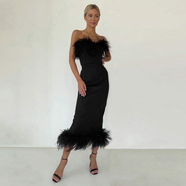 Y2K Strapless Feather Dress - Retro 90S Grunge, Summer Party, Club Outfit, Popstar Vibes