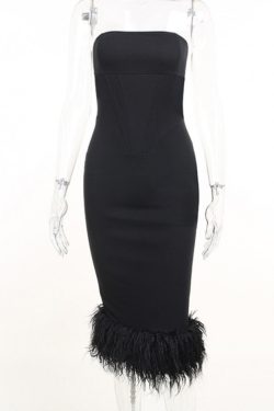 Y2K Strapless Feather Dress - Retro 90S Grunge, Summer Party, Club Outfit, Popstar Vibes