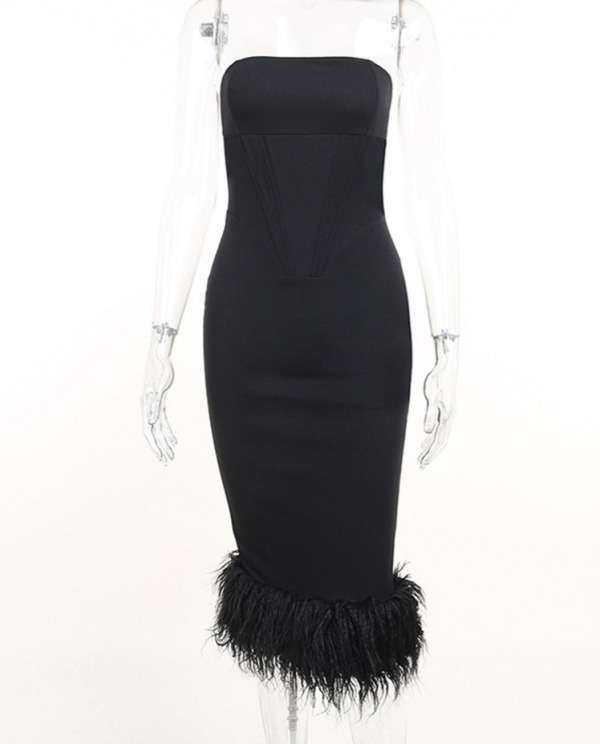Y2K Strapless Feather Dress - Retro 90S Grunge, Summer Party, Club Outfit, Popstar Vibes