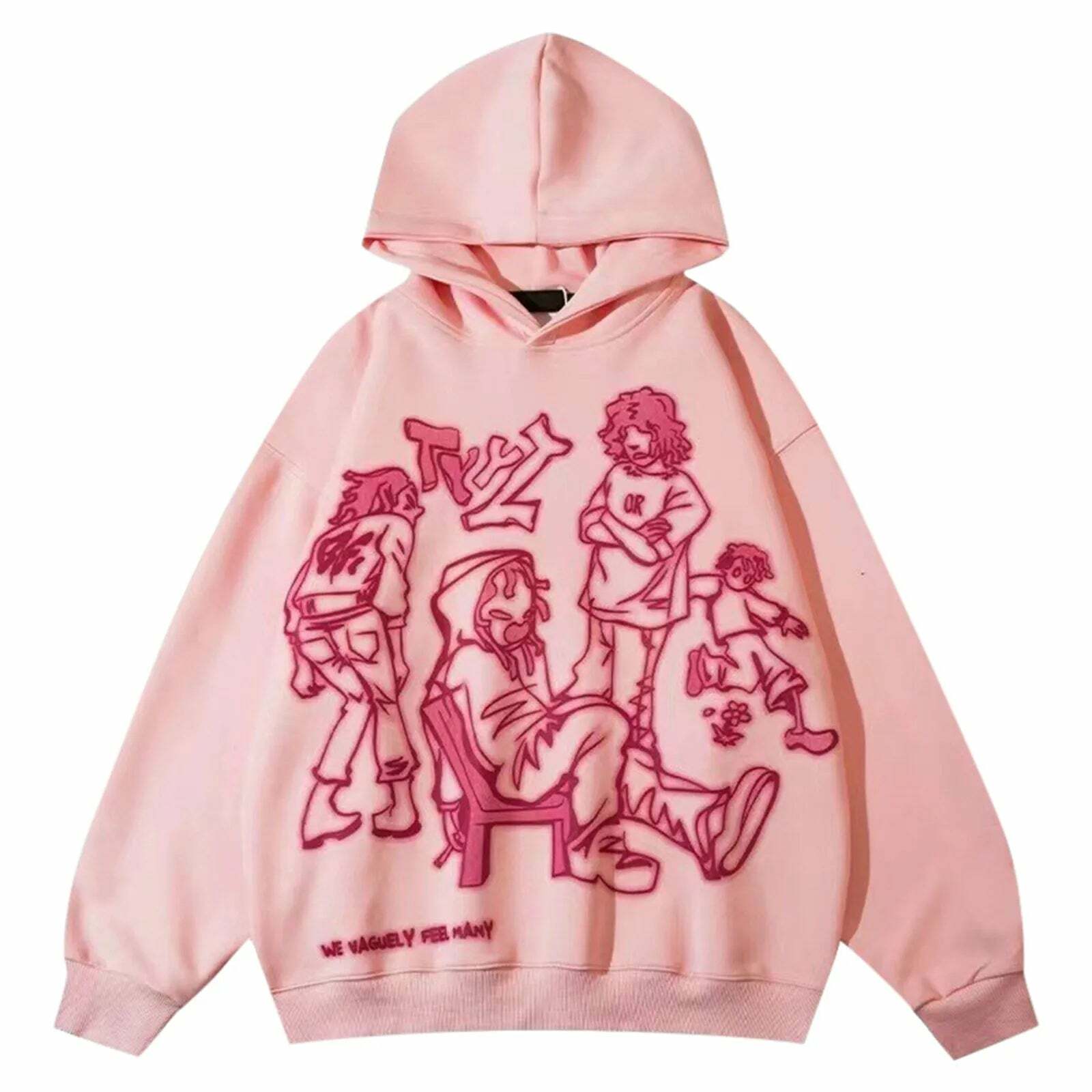 Y2K Streetwear Pink Hoodie Sweatshirt - Funny Cartoon Graphic, Harajuku Anime, Hip Hop Pullover