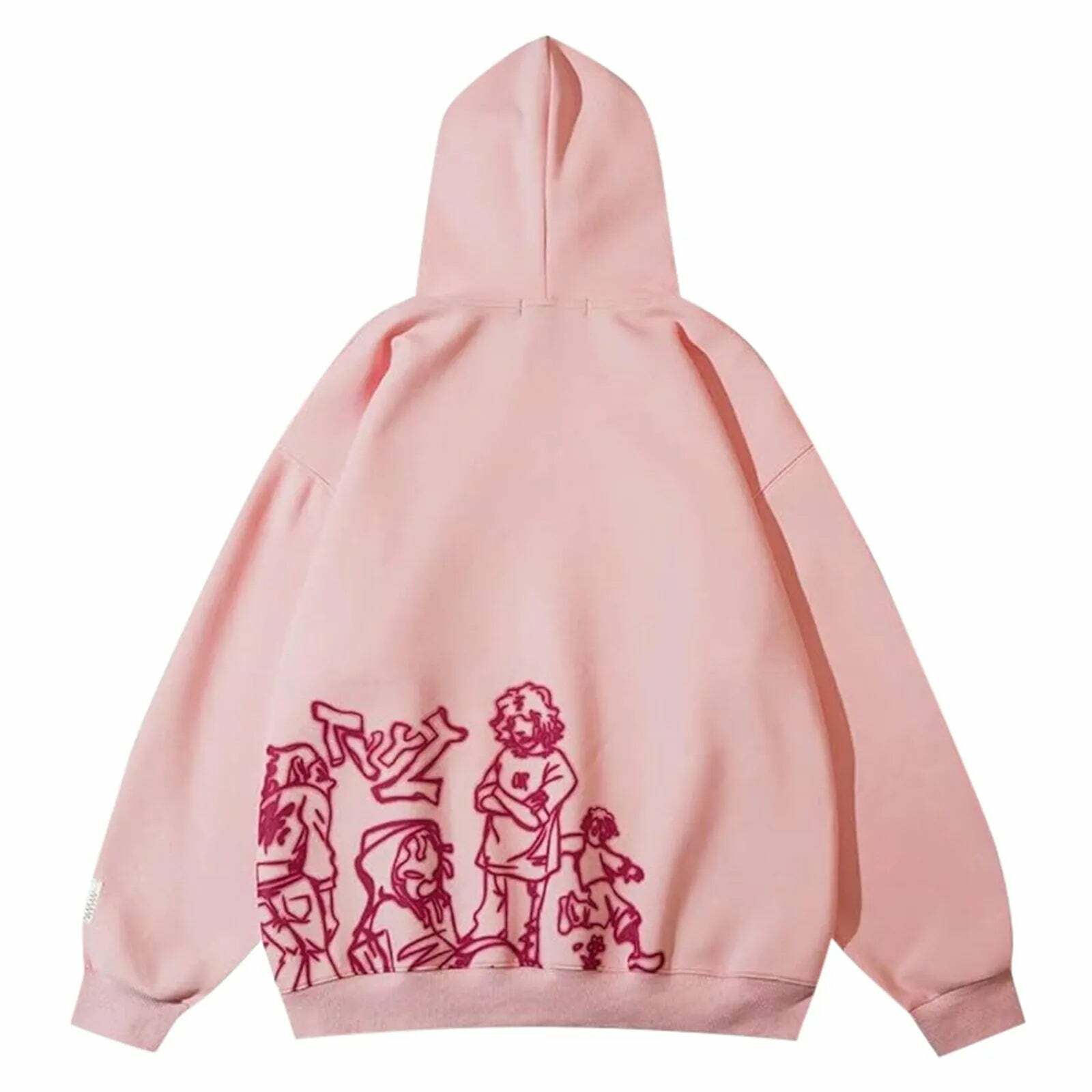 Y2K Streetwear Pink Hoodie Sweatshirt - Funny Cartoon Graphic, Harajuku Anime, Hip Hop Pullover