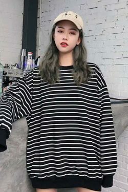 Y2K Striped Oversized Grunge Sweater - 90S Retro, Summer Y2K Outfits, Gothic Y2K Fashion
