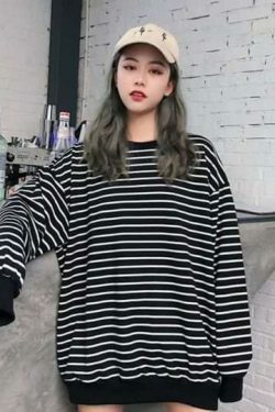 Y2K Striped Oversized Grunge Sweater - 90S Retro, Summer Y2K Outfits, Gothic Y2K Fashion