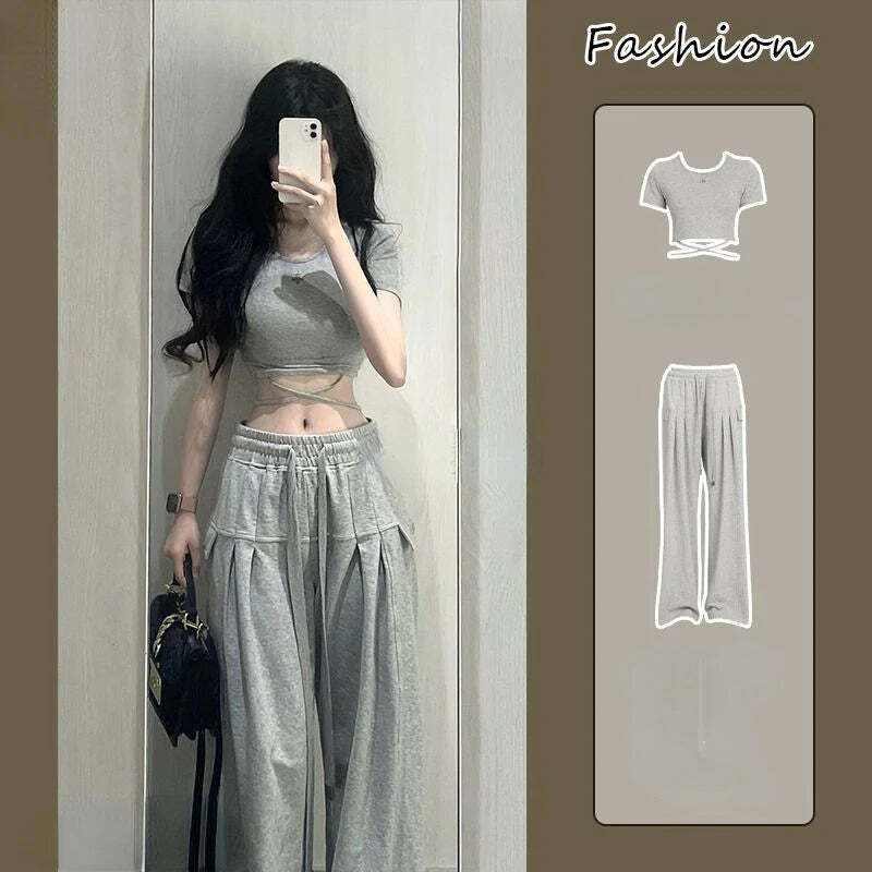 Y2K Summer 2 Piece Set: Crop Top & Loose Trousers - 90S Grunge, Retro, Pastel Goth, Korean