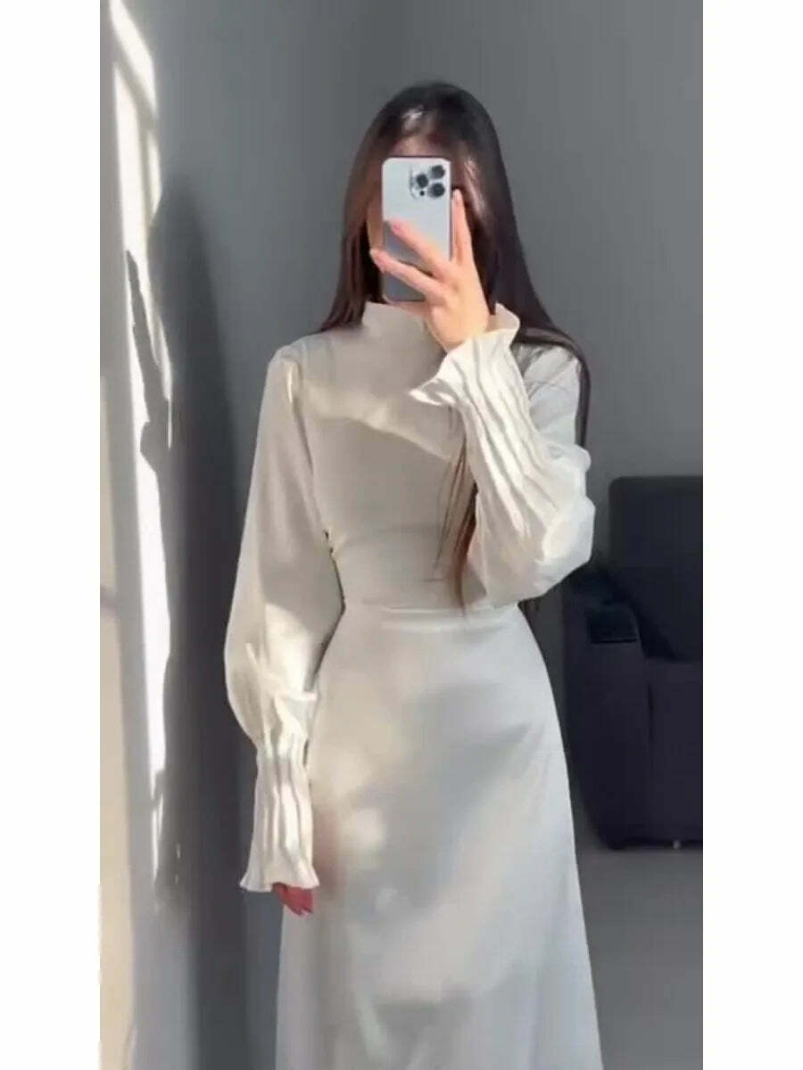 Y2K Summer Abaya Dress - Slim Fit Petal Sleeve Satin Robe, 90S Grunge Party Outfit, Dubai Style