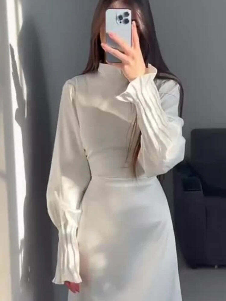 Y2K Summer Abaya Dress - Slim Fit Petal Sleeve Satin Robe, 90S Grunge Party Outfit, Dubai Style
