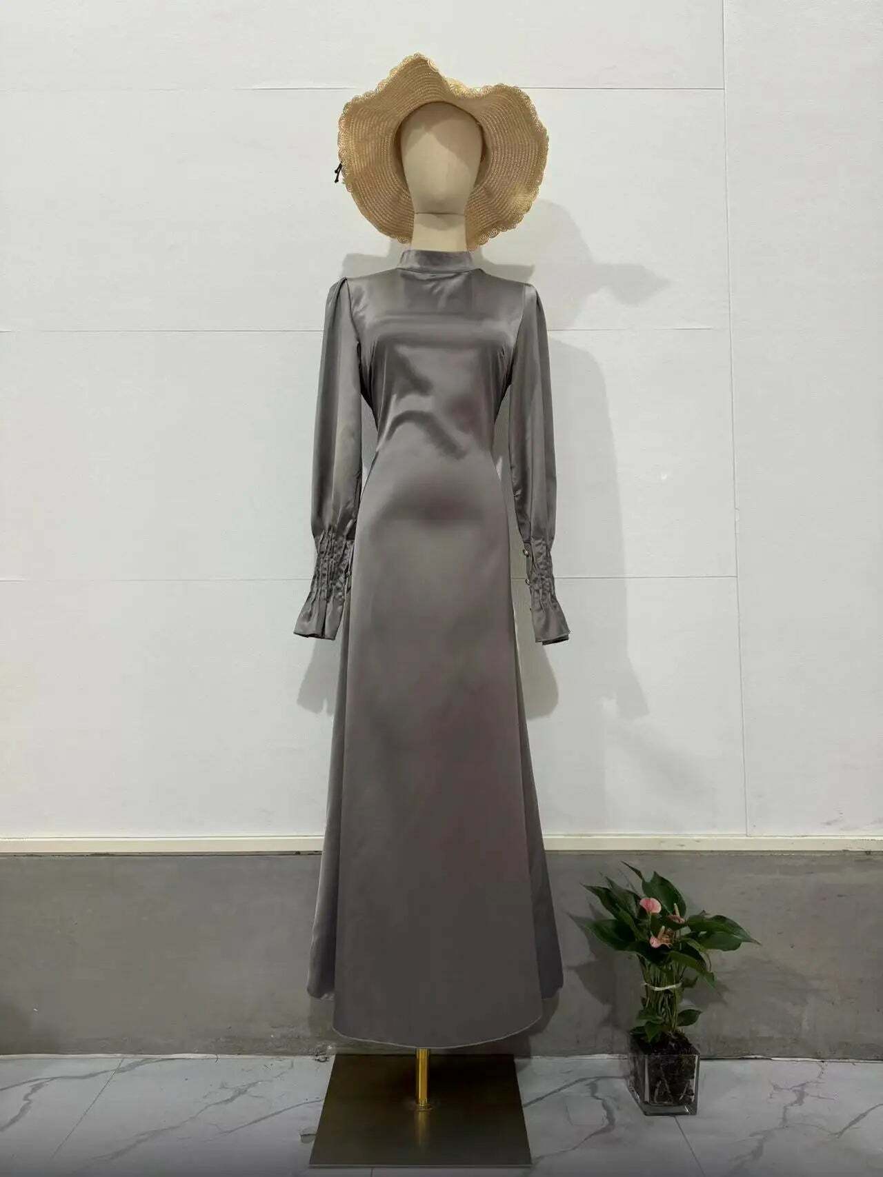Y2K Summer Abaya Dress - Slim Fit Petal Sleeve Satin Robe, 90S Grunge Party Outfit, Dubai Style