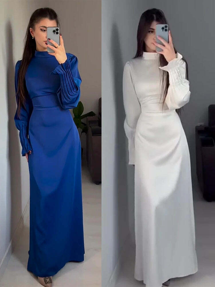 Y2K Summer Abaya Dress - Slim Fit Petal Sleeve Satin Robe, 90S Grunge Party Outfit, Dubai Style