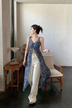 Y2K Summer Beach Dress - White Cross V-Neck Sleeveless Top, Spicy Girl Y2K Fashion Outfit