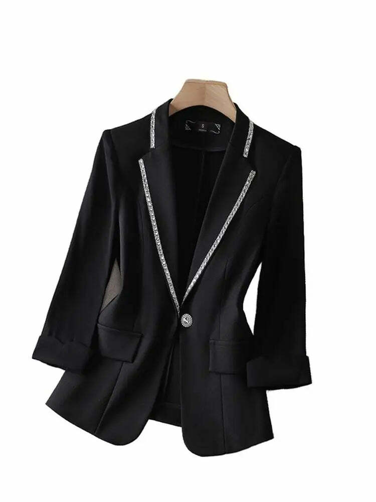 Y2K Summer Blazer: 90S Grunge White Sunscreen Jacket, Retro Black Cardigan, Korean Fashion