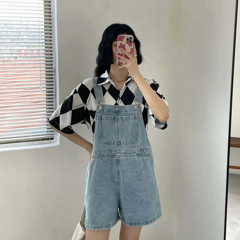 Y2K Summer Blue Denim Shorts - Loose Wide Leg Korean Jumpsuit For Women, 90S Grunge Streetwear