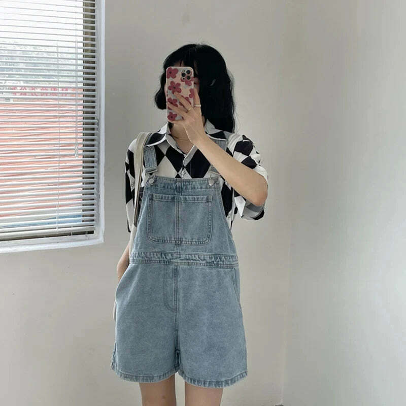 Y2K Summer Blue Denim Shorts - Loose Wide Leg Korean Jumpsuit For Women, 90S Grunge Streetwear