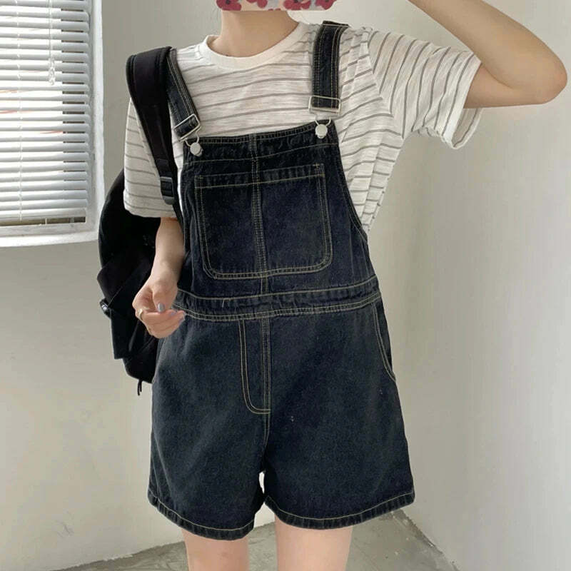 Y2K Summer Blue Denim Shorts - Loose Wide Leg Korean Jumpsuit For Women, 90S Grunge Streetwear