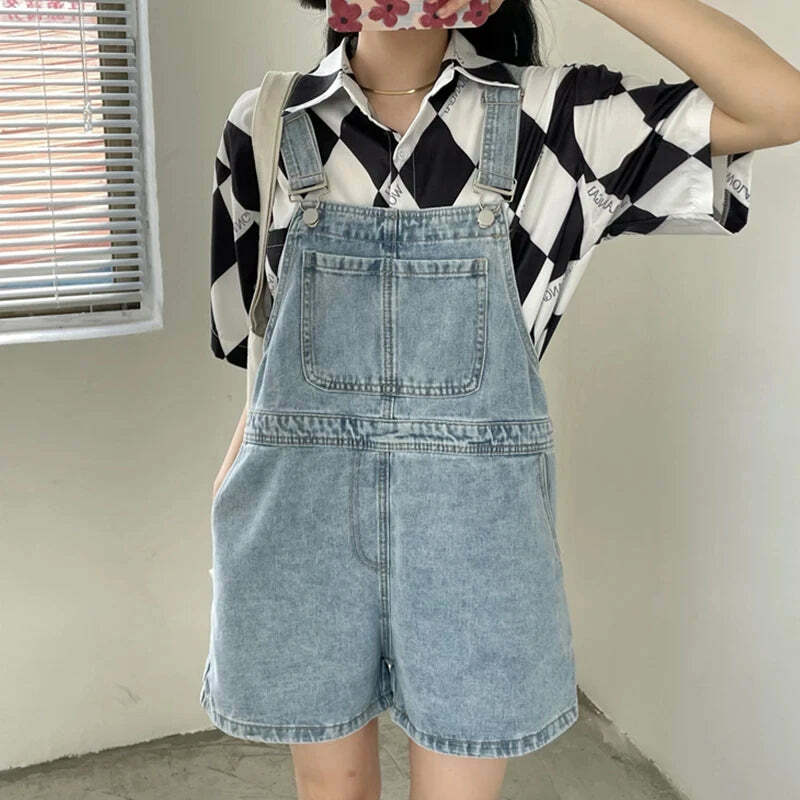 Y2K Summer Blue Denim Shorts - Loose Wide Leg Korean Jumpsuit For Women, 90S Grunge Streetwear