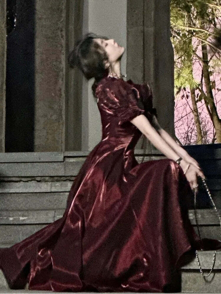 Y2K Summer Burgundy A-Line Dress - Vintage 90S Grunge Party Outfit, Elegant Prom Vestidos