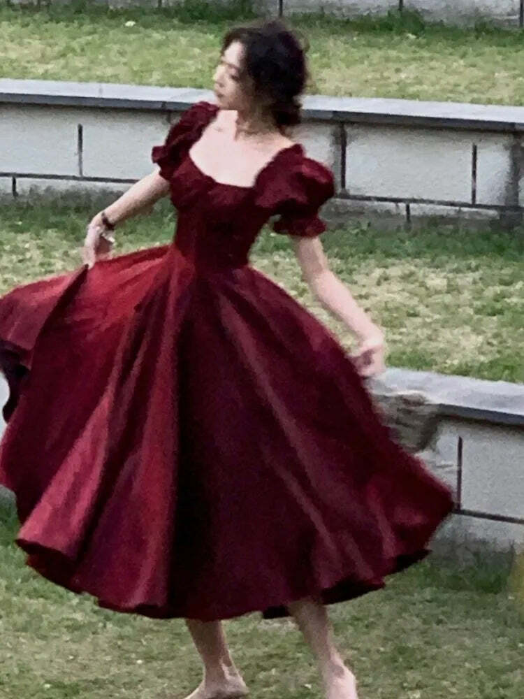 Y2K Summer Burgundy A-Line Dress - Vintage 90S Grunge Party Outfit, Elegant Prom Vestidos