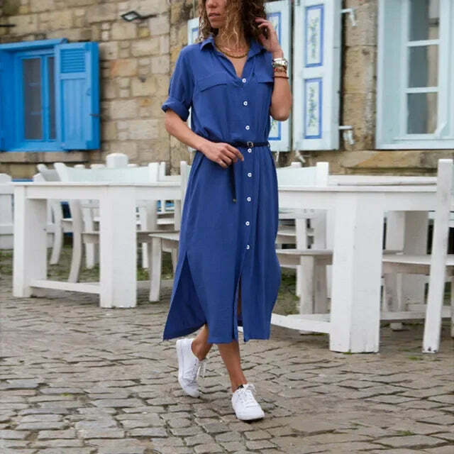 Y2K Summer Button Side Split Long Dress - Casual Loose Midi, 90S Grunge, Retro Style, Pastel Goth