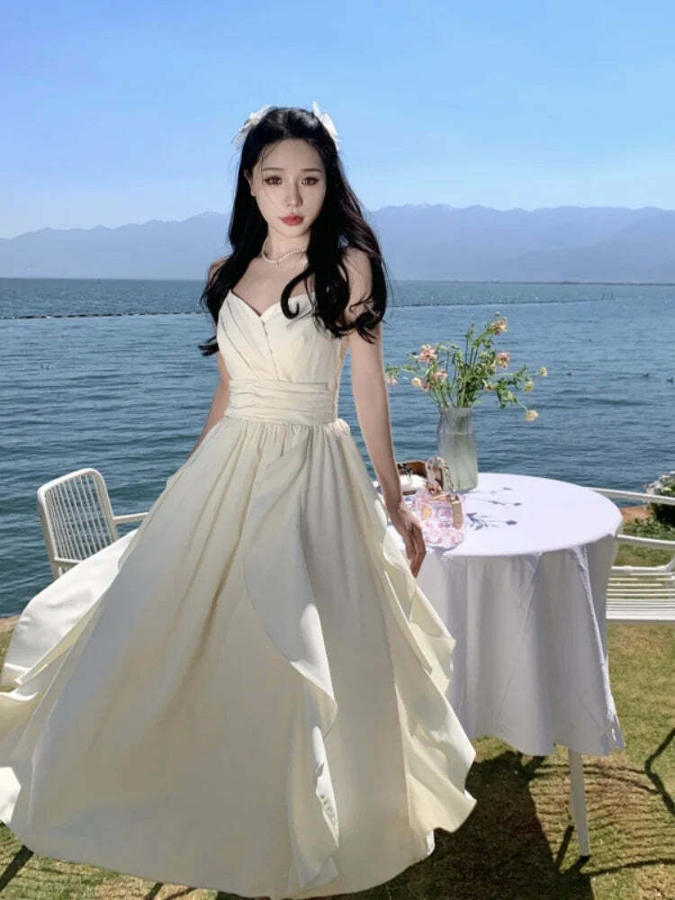 Y2K Summer Chic Spaghetti Strap Midi Dress - Elegant Ruffles, Retro 90S Grunge Party Outfit