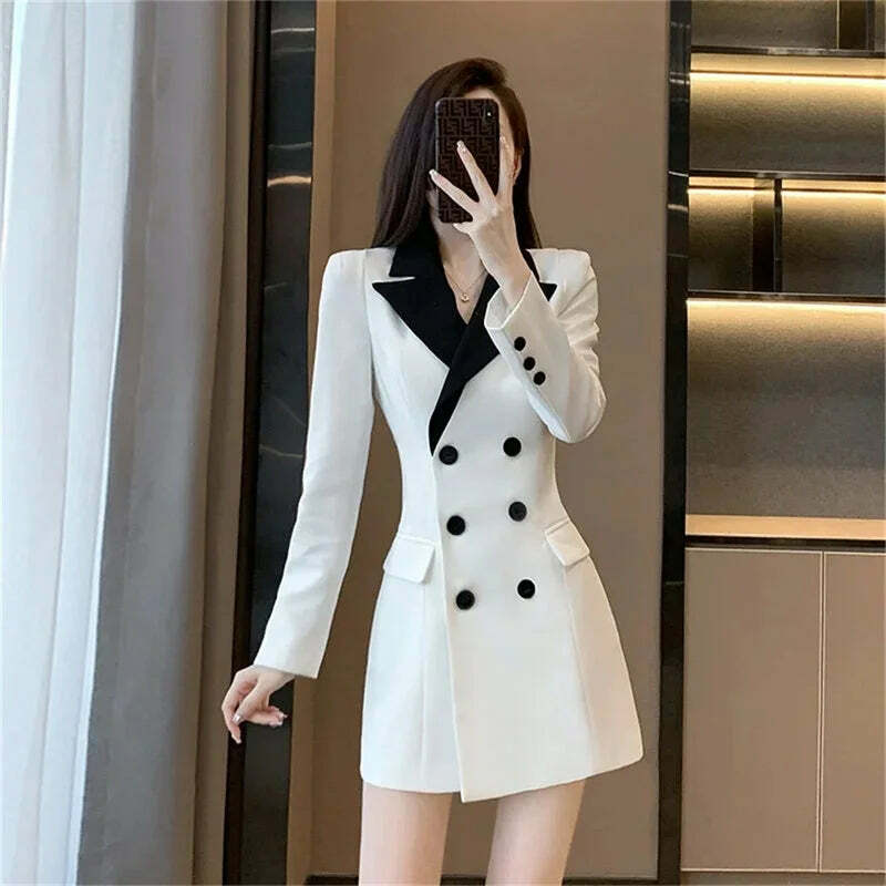 Y2K Summer Grunge A-Line Blazer Dress - Retro 90S Celebrity Style, Slim Fit, White Mid-Length