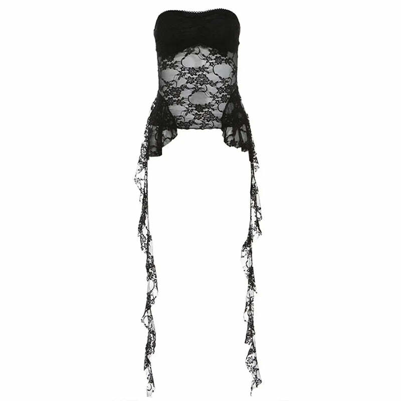 Y2K Summer Harajuku Black Lace Cropped Tank Top - Sexy Backless Grunge Streetwear Camisole