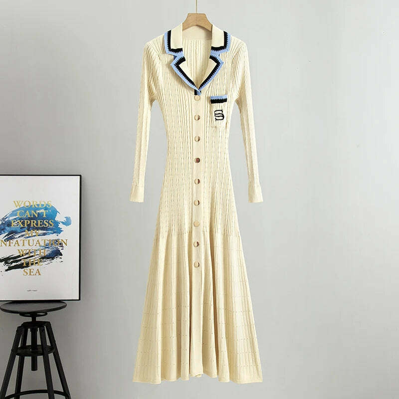 Y2K Summer Knit Dress - Elegant Long Sweater, Retro 90S Grunge, Casual Commuter Style