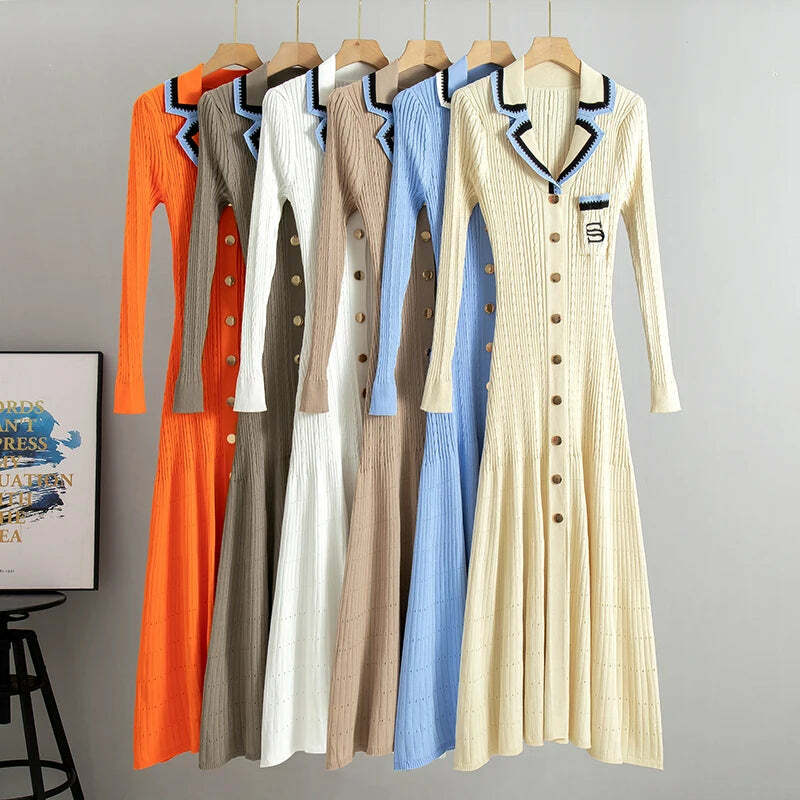 Y2K Summer Knit Dress - Elegant Long Sweater, Retro 90S Grunge, Casual Commuter Style