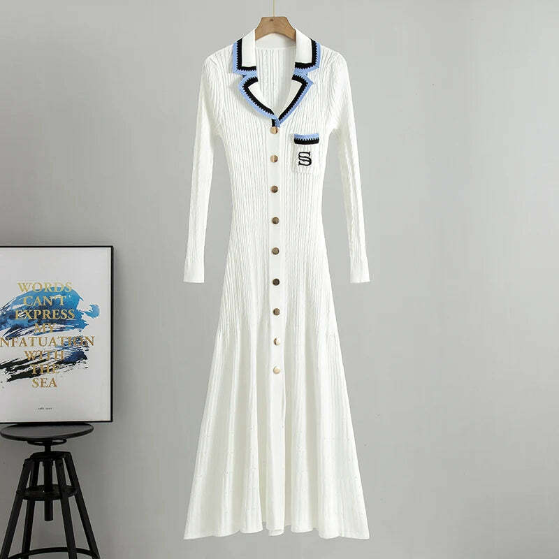 Y2K Summer Knit Dress - Elegant Long Sweater, Retro 90S Grunge, Casual Commuter Style