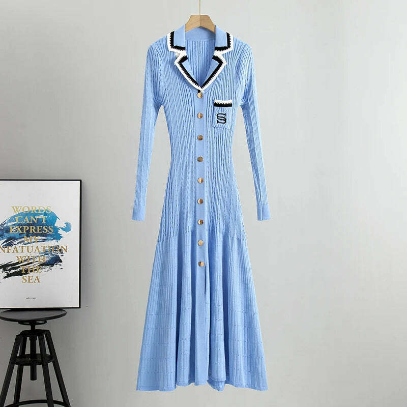 Y2K Summer Knit Dress - Elegant Long Sweater, Retro 90S Grunge, Casual Commuter Style