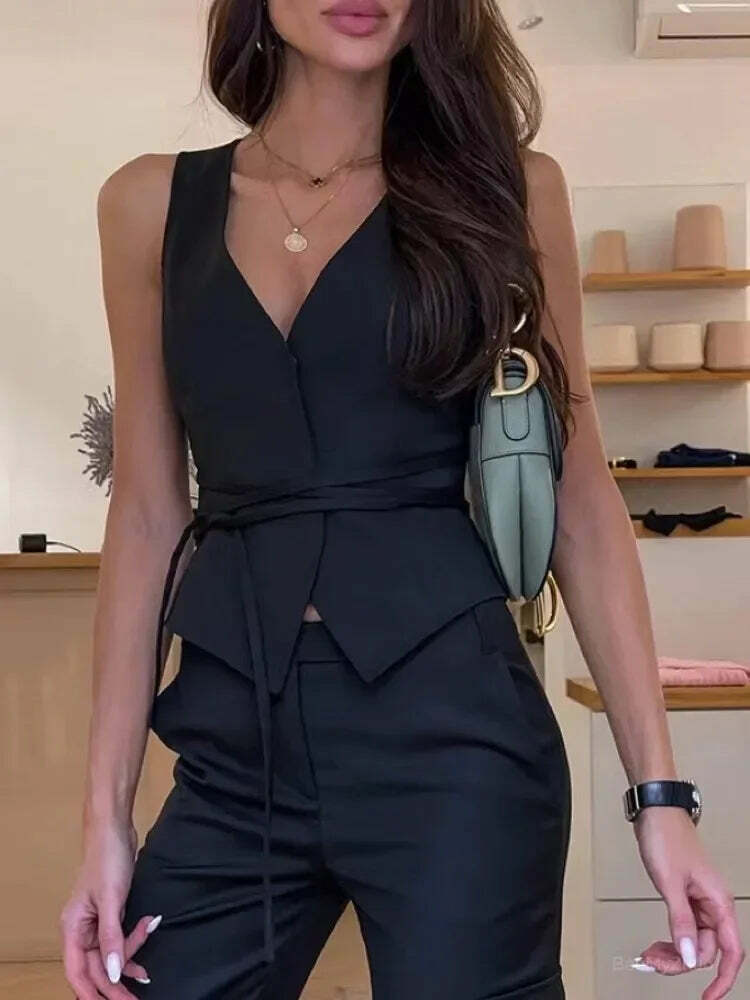 Y2K Summer Lace-Up V-Neck Vest - Chic Slim Sleeveless Top, Retro 90S Grunge Streetwear