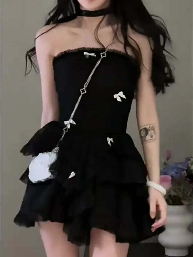 Y2K Summer Party Black Corset Mini Dress - Sleeveless Bodycon Lace One Piece For Women