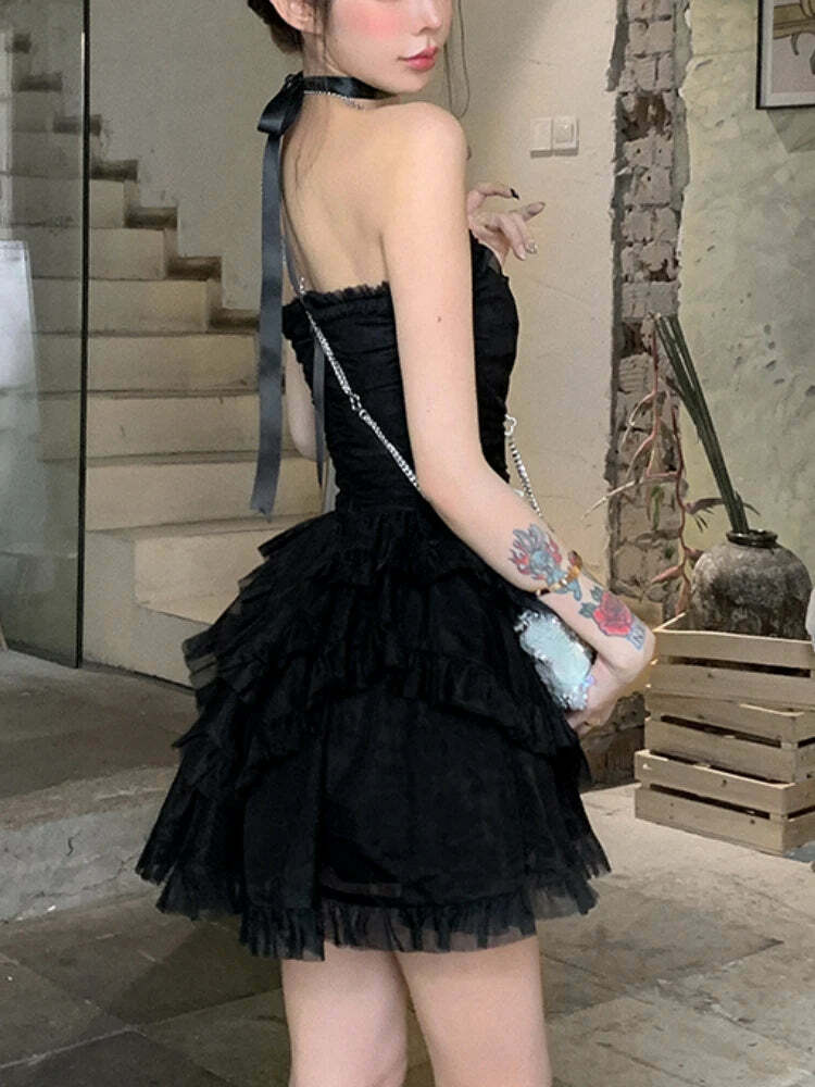 Y2K Summer Party Black Corset Mini Dress - Sleeveless Bodycon Lace One Piece For Women