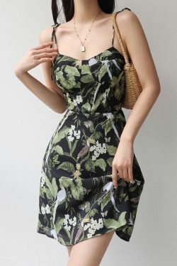 Y2K Summer Retro Floral Suspender Dress - Slim-Fit Midi Holiday Style, 90S Grunge Y2K Outfit