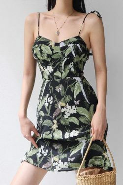 Y2K Summer Retro Floral Suspender Dress - Slim-Fit Midi Holiday Style, 90S Grunge Y2K Outfit
