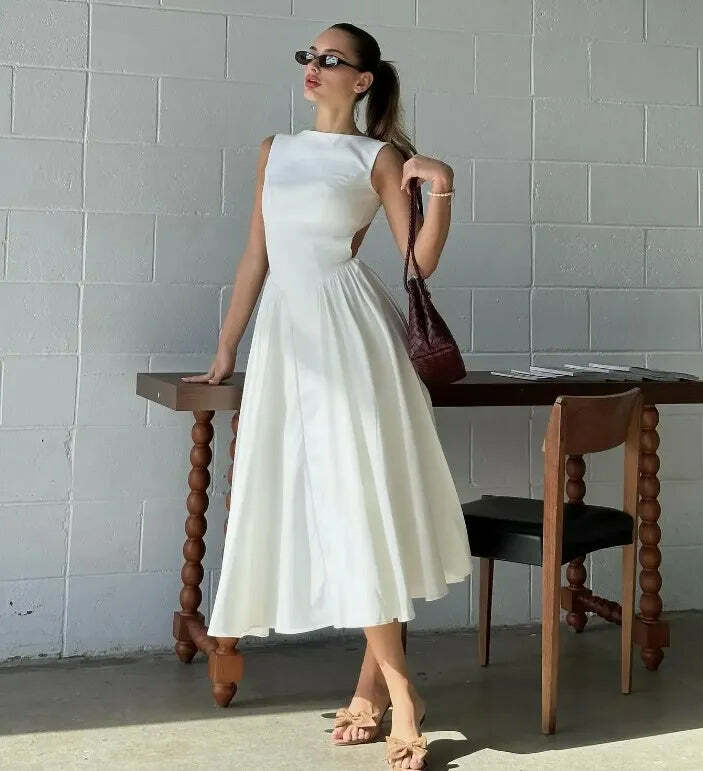 Y2K Summer Ruffle Dress - Slim Solid Square Collar Sleeveless Vestidos, 90S Grunge Party Fashion