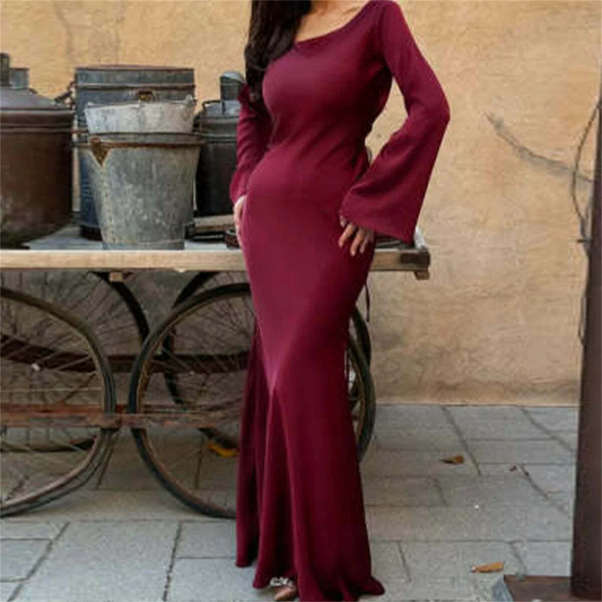 Y2K Summer Satin Maxi Dress - Elegant Long Flare Sleeve, Lace-Up, Retro 90S Party Prom Gown