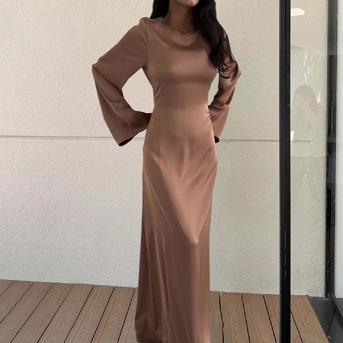 Y2K Summer Satin Maxi Dress - Elegant Long Flare Sleeve, Lace-Up, Retro 90S Party Prom Gown