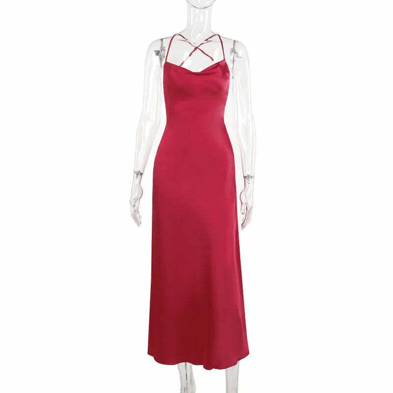 Y2K Summer Sexy Satin Backless Dress - Slim Suspender A-Line Club Outfit, Retro 90S Fashion