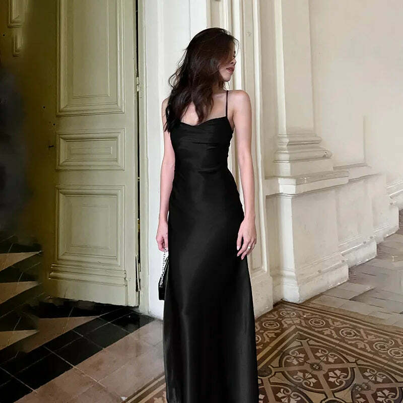 Y2K Summer Sexy Satin Backless Dress - Slim Suspender A-Line Club Outfit, Retro 90S Fashion