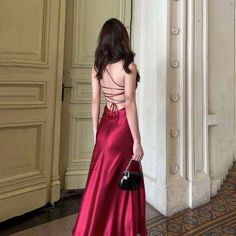 Y2K Summer Sexy Satin Backless Dress - Slim Suspender A-Line Club Outfit, Retro 90S Fashion