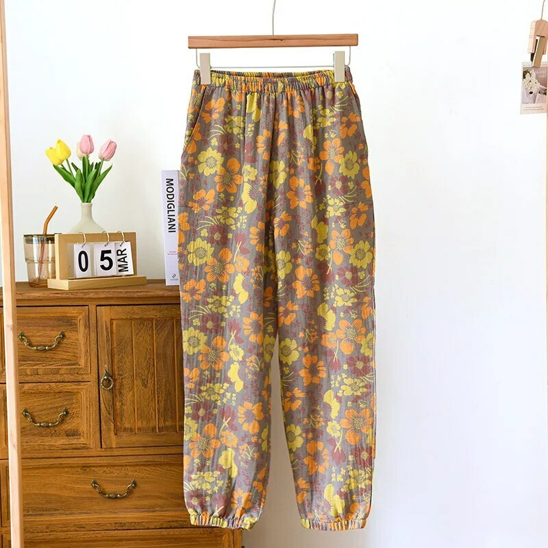 Y2K Summer Women'S Pajamas - 100% Cotton Crepe Pants, Comfortable Loose Fit, Retro 90S Style
