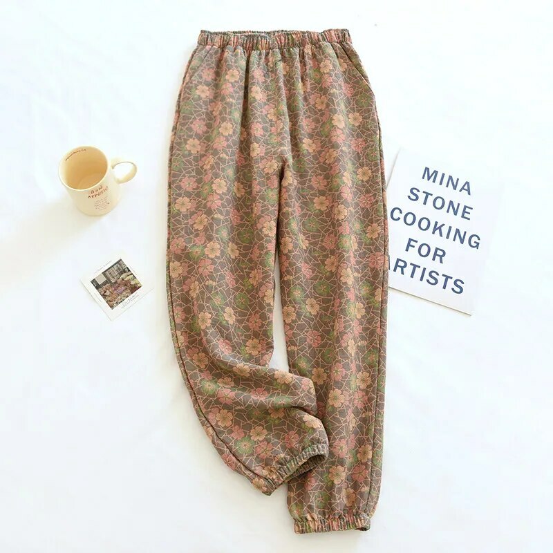 Y2K Summer Women'S Pajamas - 100% Cotton Crepe Pants, Comfortable Loose Fit, Retro 90S Style