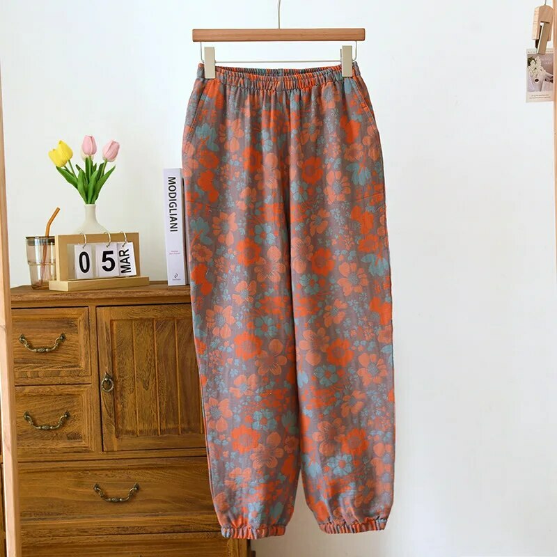 Y2K Summer Women'S Pajamas - 100% Cotton Crepe Pants, Comfortable Loose Fit, Retro 90S Style