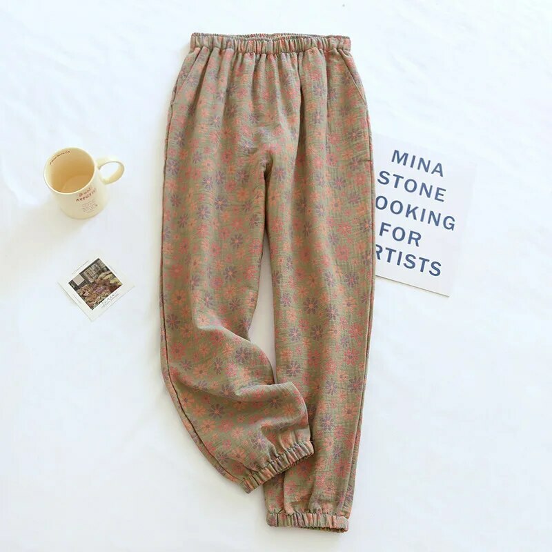 Y2K Summer Women'S Pajamas - 100% Cotton Crepe Pants, Comfortable Loose Fit, Retro 90S Style