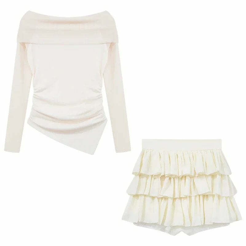 Y2K Two-Piece Skirt Set: Crop Top & Cake Skirt - 90S Grunge, Retro, Kawaii, Pastel