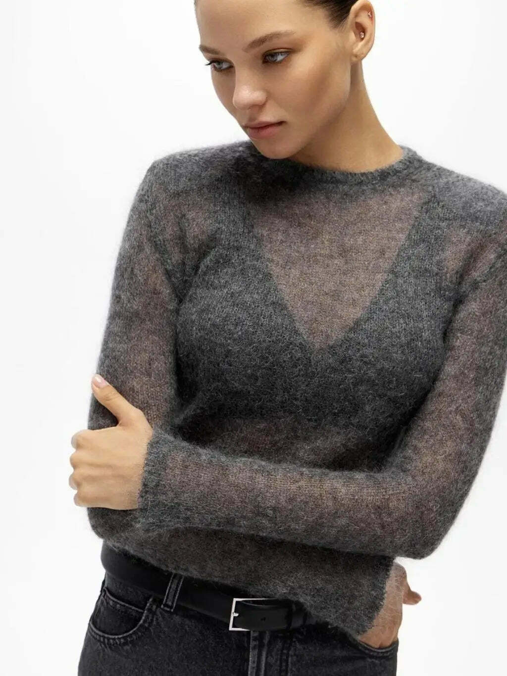 Y2K V-Neck Angora Wool Knit Cardigan - Chic 90S Grunge, Retro Summer, Pastel Goth Sweater