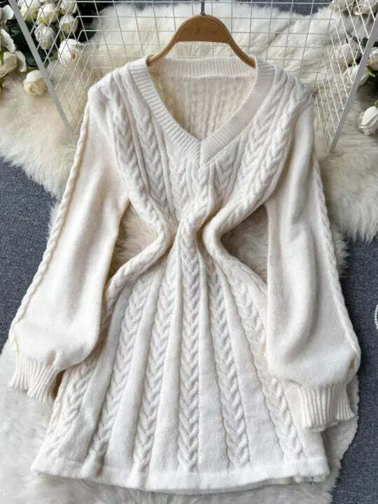 Y2K V-Neck Lantern Sleeve Mini Dress - 90S Grunge, Retro, Pastel Goth, Summer Y2K Outfits