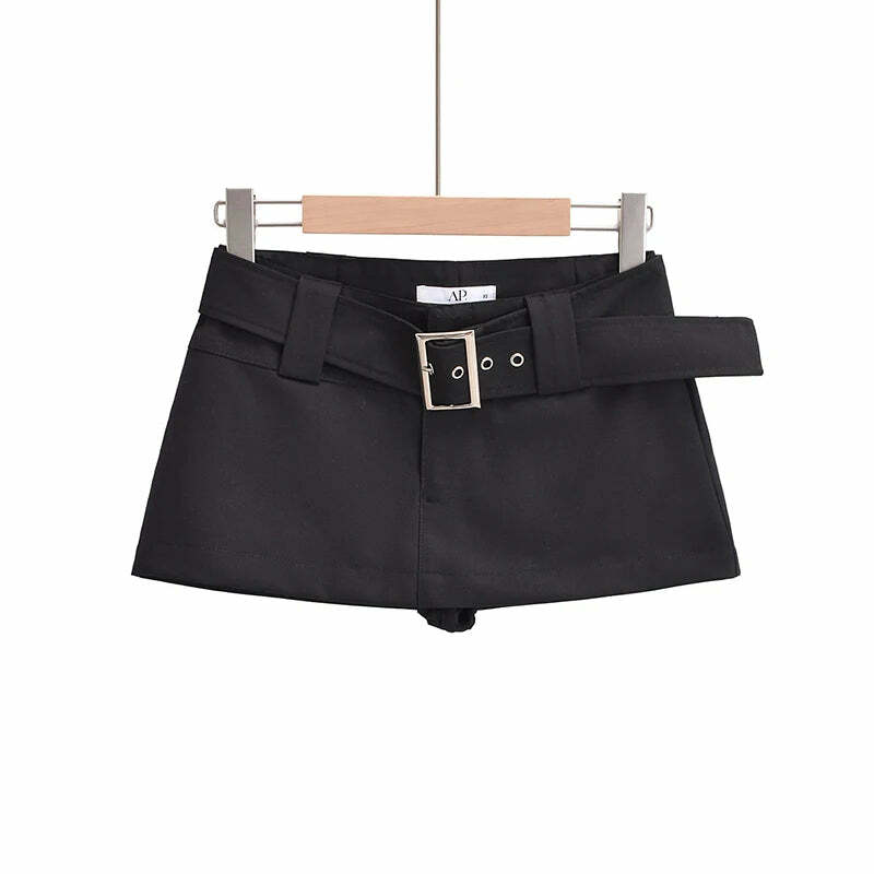 Y2K Vintage Black Cargo Mini Skirt With Belt - Korean Fashion Summer Retro 90S Grunge Outfit