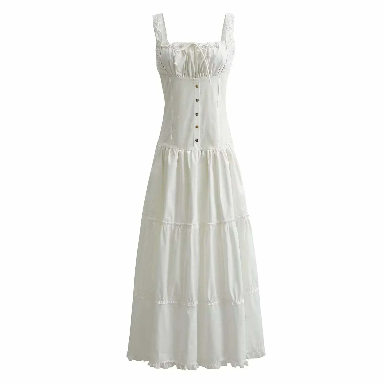 Y2K White Bowknot Tank Dress - Elegant Sleeveless Maxi Sundress, Retro 90S Summer Beach Chic